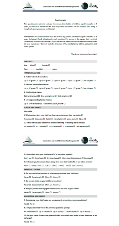 Screen Q Questionnaire.pdf Screen time use in children less than five years old